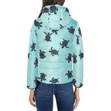 Sea turtle with blue ocean backgroud Women's Padded Hooded Jacket