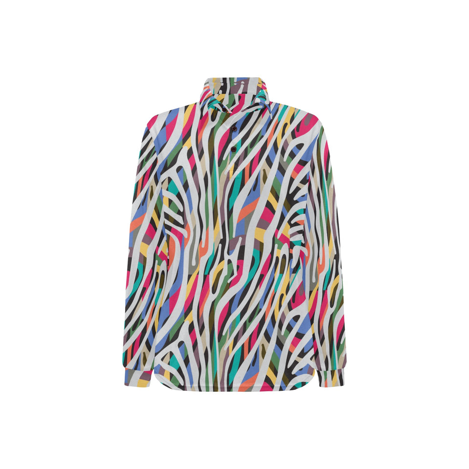 Colorful zebra skin pattern Women's Long Sleeve Polo Shirt