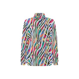 Colorful zebra skin pattern Women's Long Sleeve Polo Shirt
