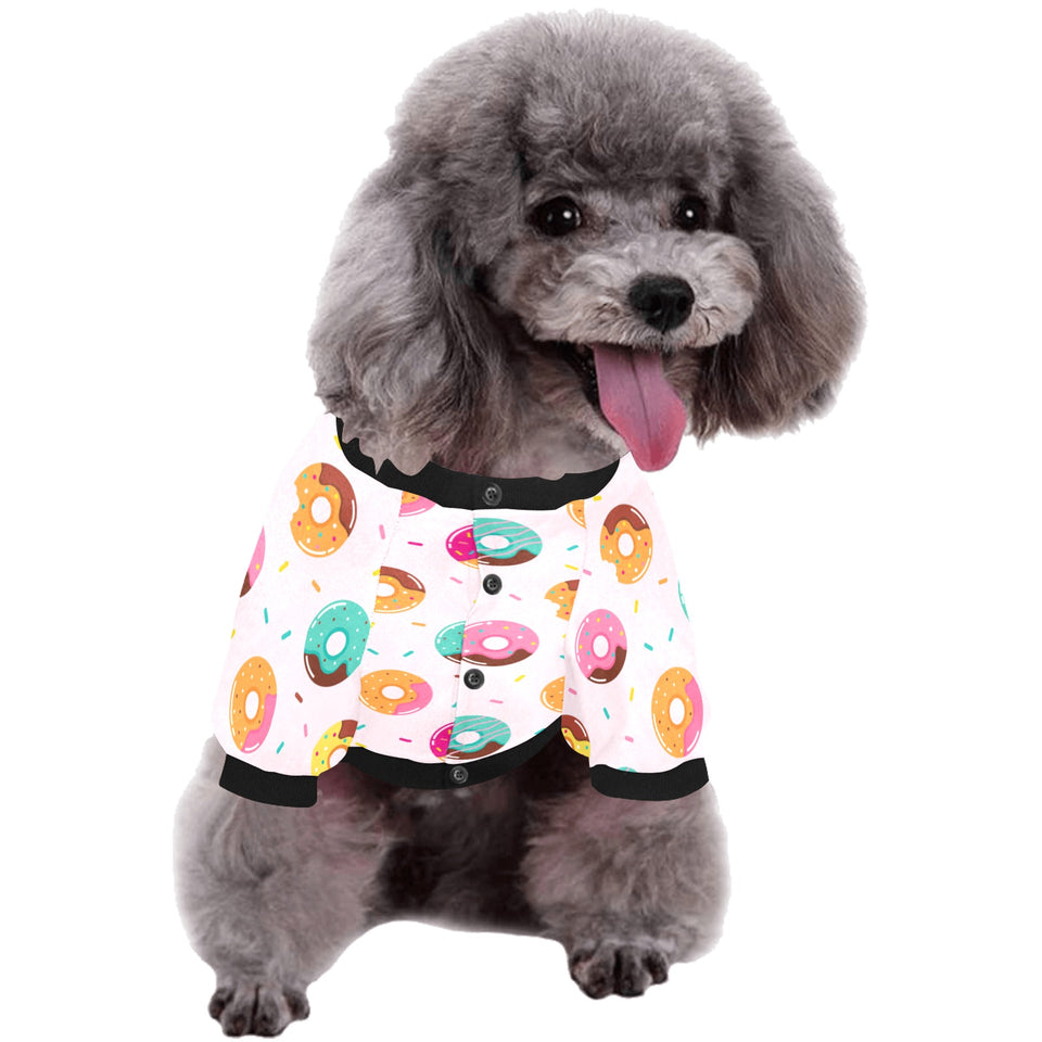 Donut pattern glaze pink background All Over Print Pet Dog Round Neck Fuzzy Shirt