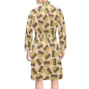 Hamburger Pattern Print Design 01 Men's Long Sleeve Belted Night Robe