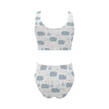cute rhino heart pattern Chest Bowknot High Waisted Bikini Swimsuit