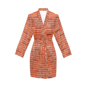 Brick Printed Pattern Print Design 03 Women's Long Sleeve Belted Night Robe
