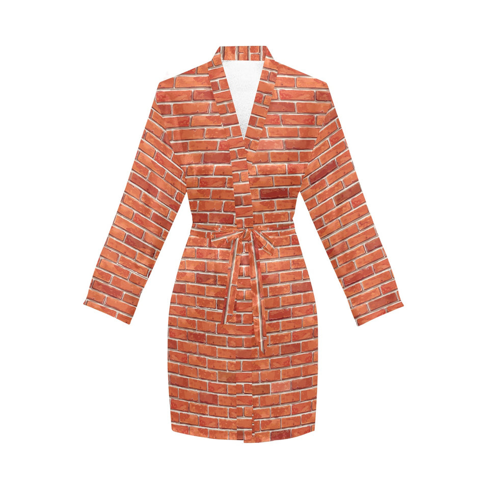 Brick Printed Pattern Print Design 03 Women's Long Sleeve Belted Night Robe