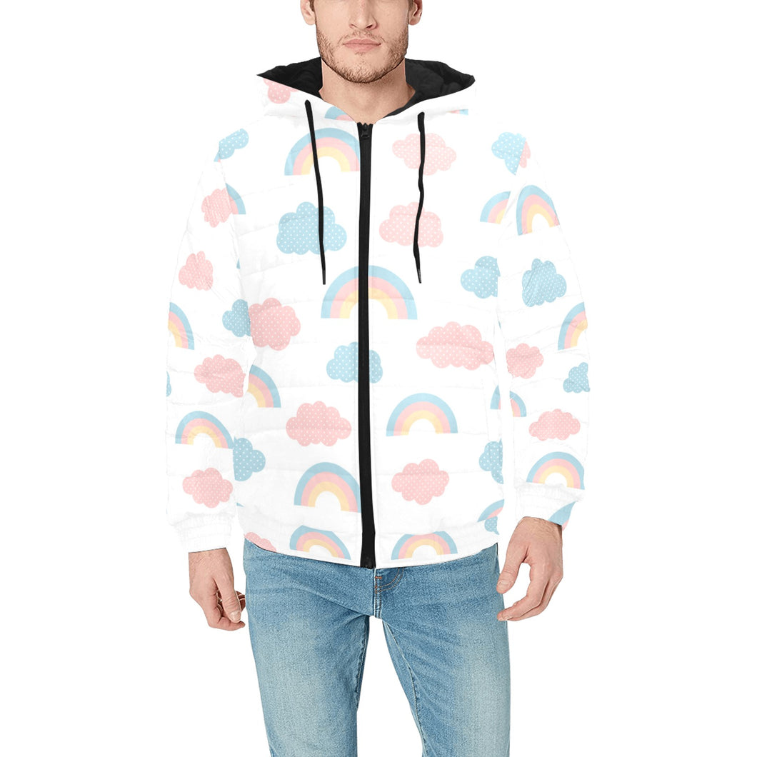 Cute rainbow clound pattern Men's Padded Hooded Jacket