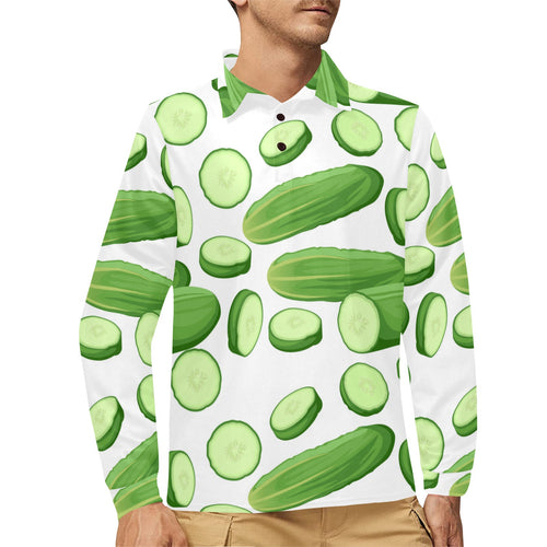 cucumber whole slices pattern Men's Long Sleeve Polo Shirt
