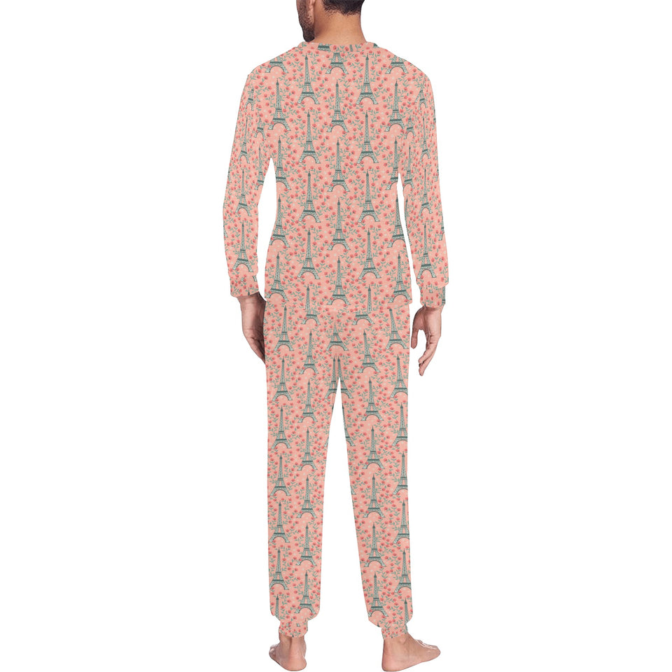 Eiffel Tower Flower Pattern Design 03 Men's All Over Print Pajama