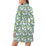 Pelican Pattern Print Design 04 Women's Long Sleeve Belted Night Robe