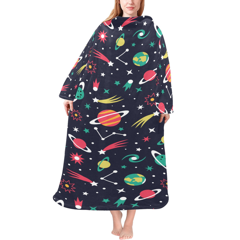 colorful space pattern planet star Blanket Robe with Sleeves