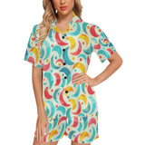 Colorful moon pattern Women's V-Neck Short Pajama Set