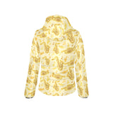 Saxophone cornet pattern yellow background Women's Padded Hooded Jacket