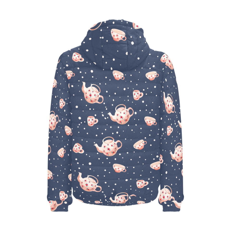 Tea pots Pattern Print Design 04 Men's Padded Hooded Jacket