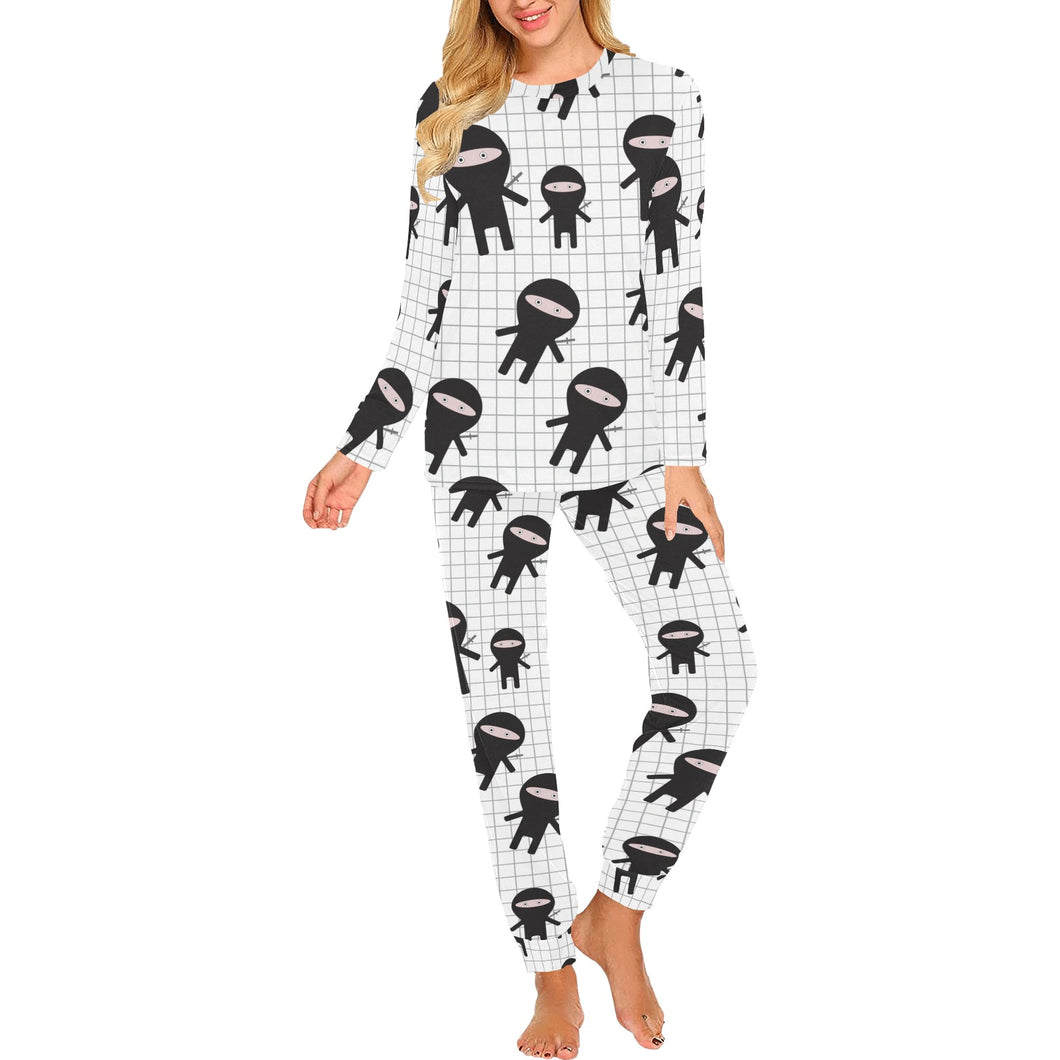 Ninja pattern plaid background Women's All Over Print Pajama Set