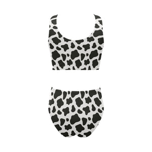 Cow skin pattern Chest Bowknot High Waisted Bikini Swimsuit