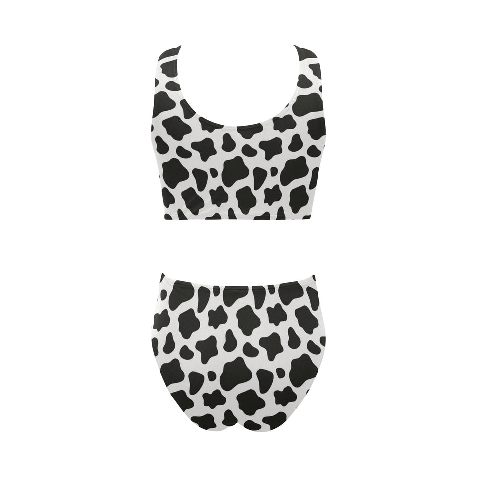 Cow skin pattern Chest Bowknot High Waisted Bikini Swimsuit