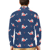 Cute sea lion seal christmas hat candy cane heart Men's Long Sleeve Polo Shirt