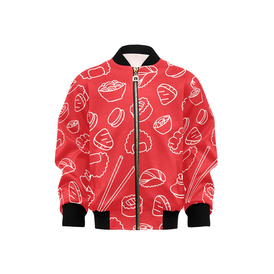 sushi pattern red background Kids' Boys' Girls' Bomber Jacket