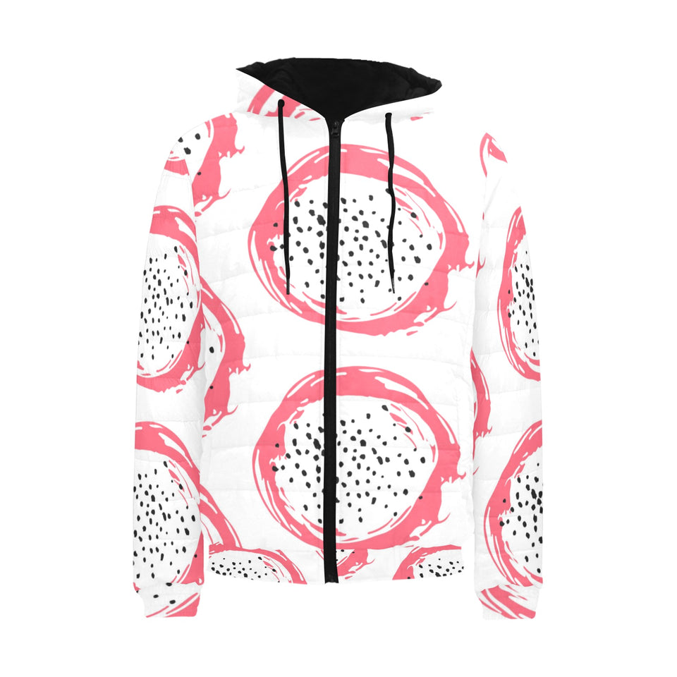 Hand drawn dragon fruit Men's Padded Hooded Jacket