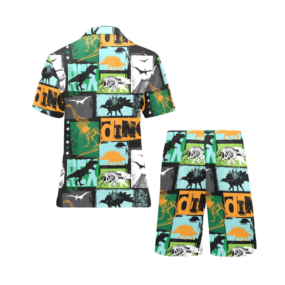 dinosaurs print pattern Men's V-Neck Short Pajama Set