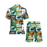 dinosaurs print pattern Men's V-Neck Short Pajama Set