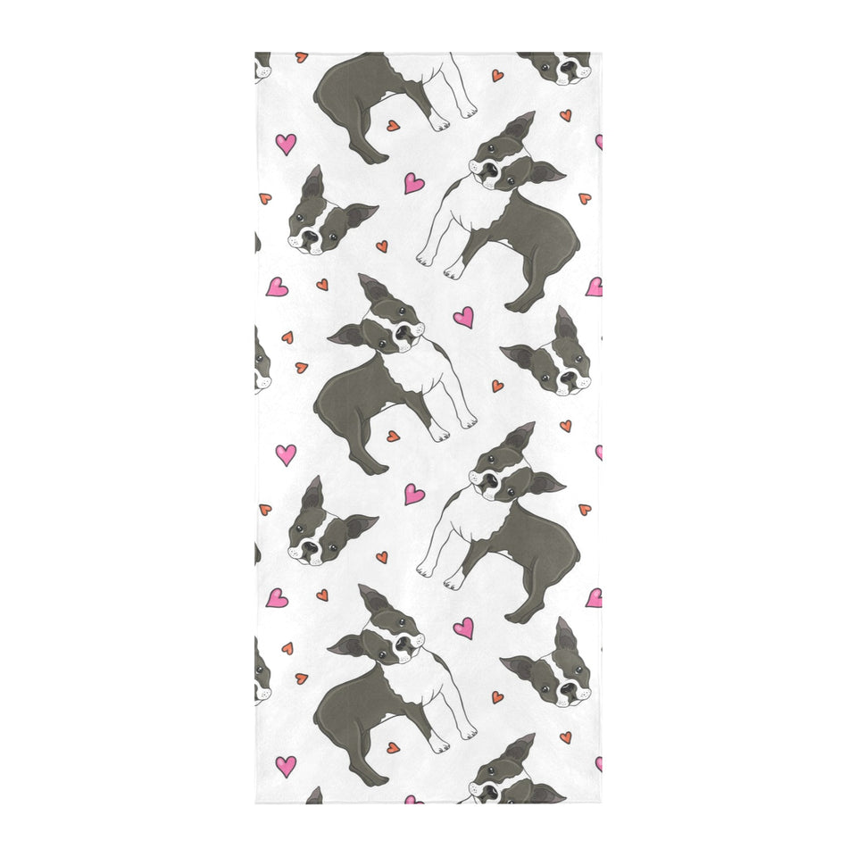 Boston terrier dog hearts vector pattern Beach Towel