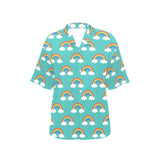 Rainbow pattern green background Women's All Over Print Hawaiian Shirt