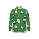 Durian pattern green background Men's Long Sleeve Polo Shirt