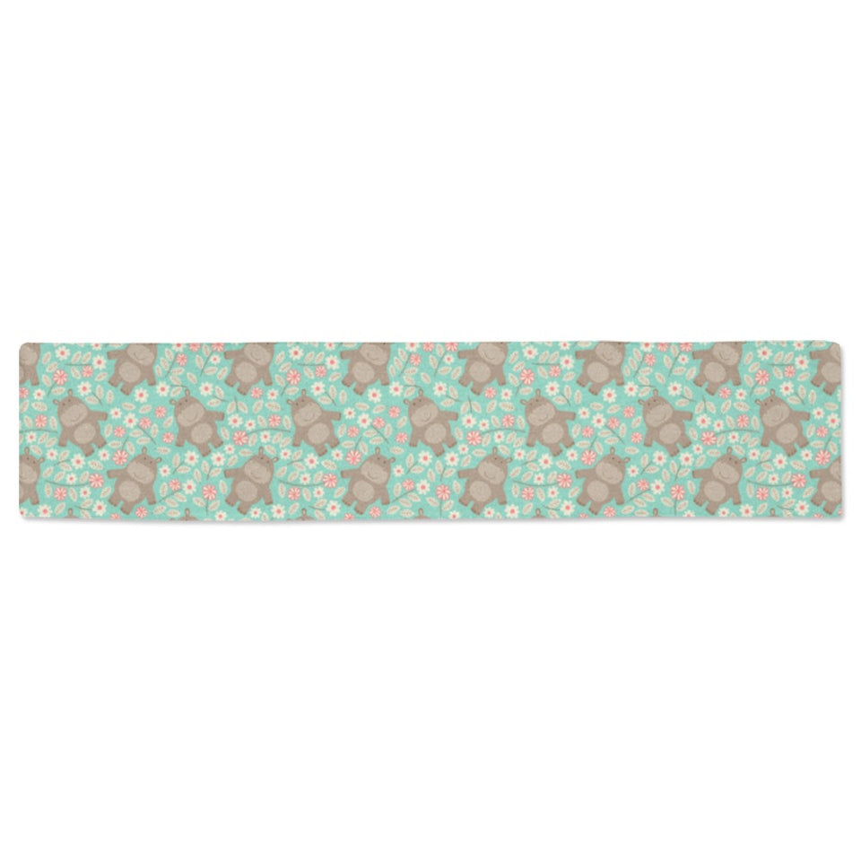 Hippopotamus Pattern Print Design 02 Table Runner