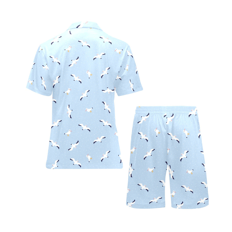 Seagull Pattern Print Design 02 Men's V-Neck Short Pajama Set