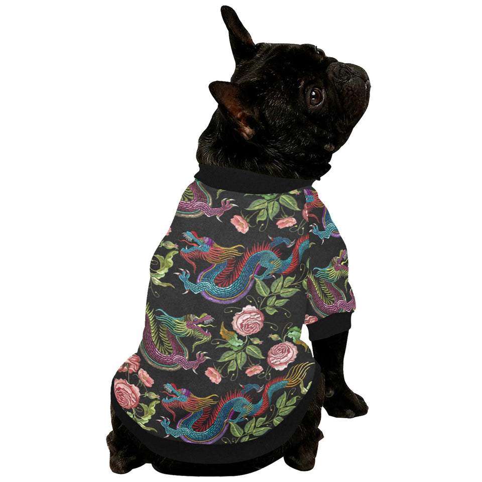 Dragons flower pattern All Over Print Pet Dog Round Neck Fuzzy Shirt