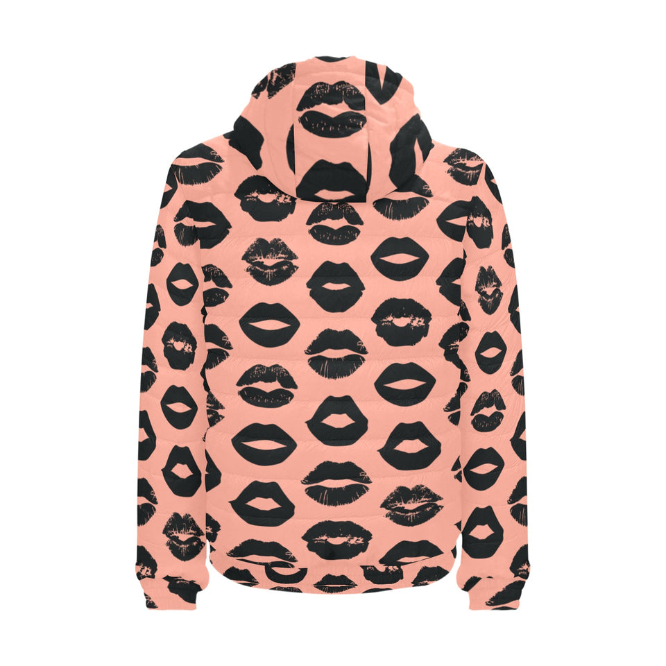 Lips Pattern Print Design 02 Men's Padded Hooded Jacket