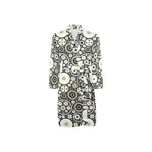 Gear Pattern Print Design 02 Men's Long Sleeve Belted Night Robe