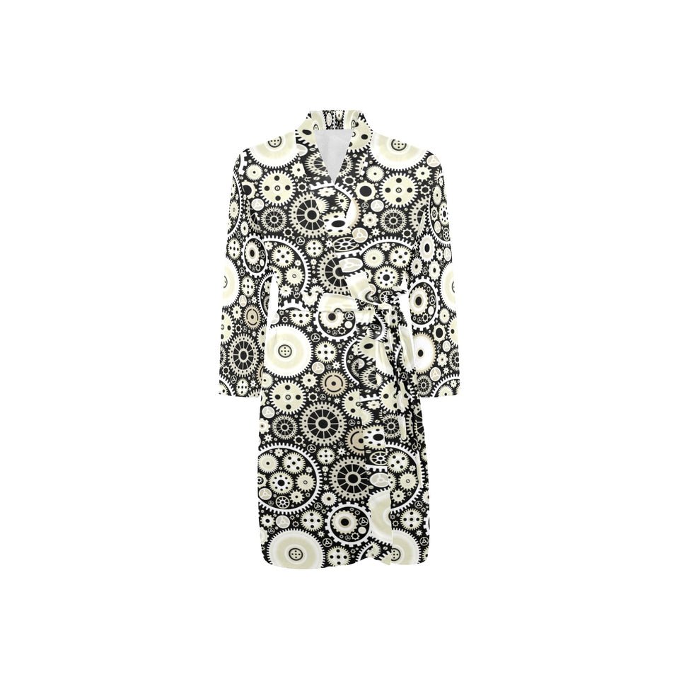 Gear Pattern Print Design 02 Men's Long Sleeve Belted Night Robe
