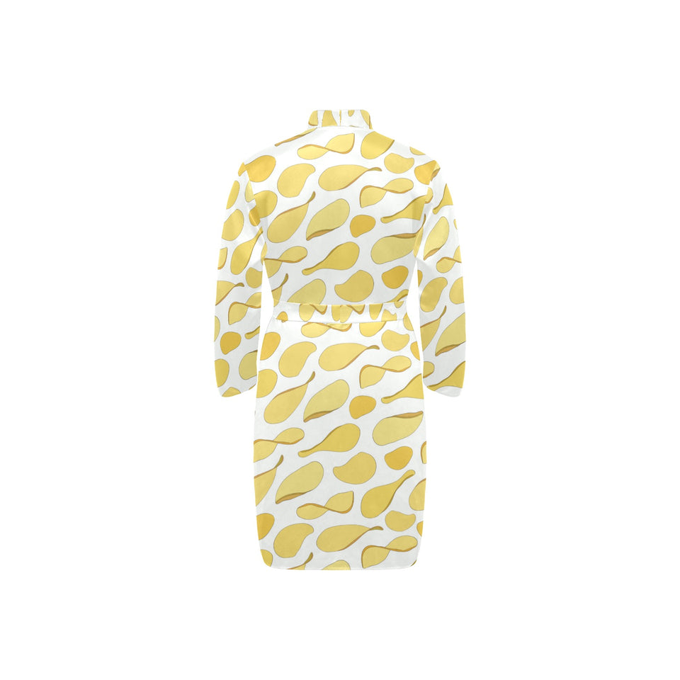 Potato Chips Pattern Print Design 02 Men's Long Sleeve Belted Night Robe
