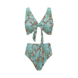 Monkey Palm tree background Chest Bowknot High Waisted Bikini Swimsuit