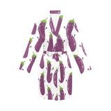 Eggplant Pattern Print Design 01 Women's Long Sleeve Belted Night Robe