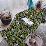 Cute sloths tropical palm leaves black background Blanket Robe with Sleeves