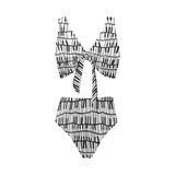 Piano Pattern Print Design 03 Chest Bowknot High Waisted Bikini Swimsuit