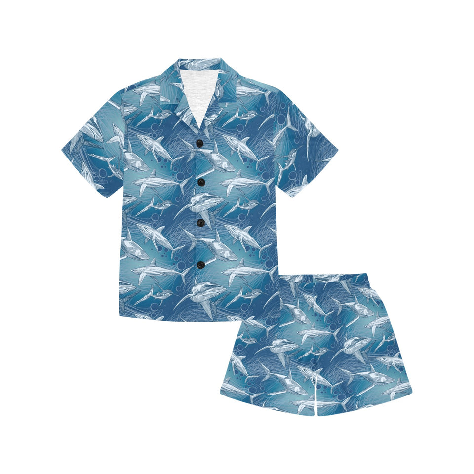 Shark hand drawn Kids' Boys' Girls' V-Neck Short Pajama Set