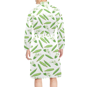 Green Peas Pattern Print Design 04 Men's Long Sleeve Belted Night Robe