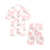 Cute moon cloud star pattern pink dot background Men's V-Neck Short Pajama Set