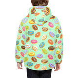 Colorful donut pattern green background Kids' Boys' Girls' Padded Hooded Jacket