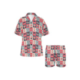 British Pattern Print Design 05 Women's V-Neck Short Pajama Set