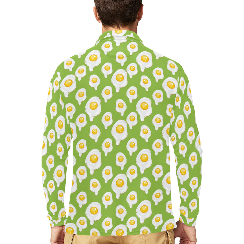 Fried Eggs Pattern Print Design 01 Men's Long Sleeve Polo Shirt