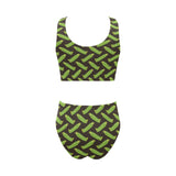 Green Peas Pattern Print Design 05 Chest Bowknot High Waisted Bikini Swimsuit