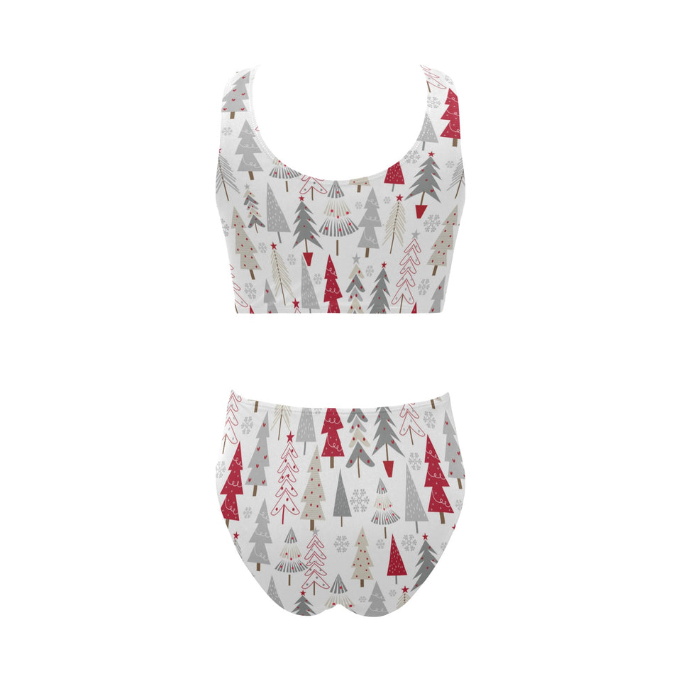 Cute Christmas tree pattern Chest Bowknot High Waisted Bikini Swimsuit