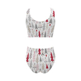 Cute Christmas tree pattern Chest Bowknot High Waisted Bikini Swimsuit
