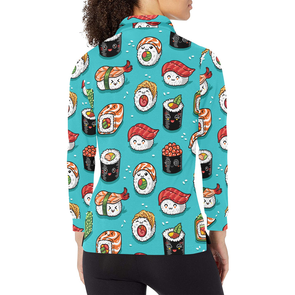Cute sushi pattern Women's Long Sleeve Polo Shirt