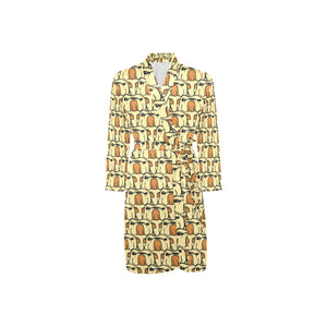 English Bulldog Pattern Print Design 02 Men's Long Sleeve Belted Night Robe