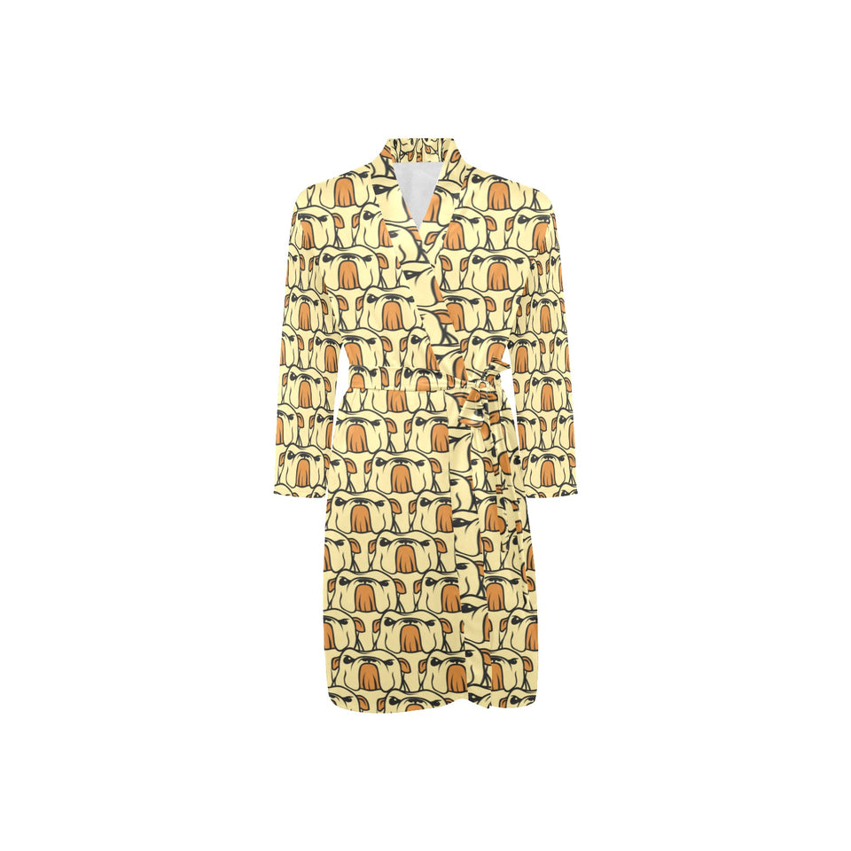 English Bulldog Pattern Print Design 02 Men's Long Sleeve Belted Night Robe